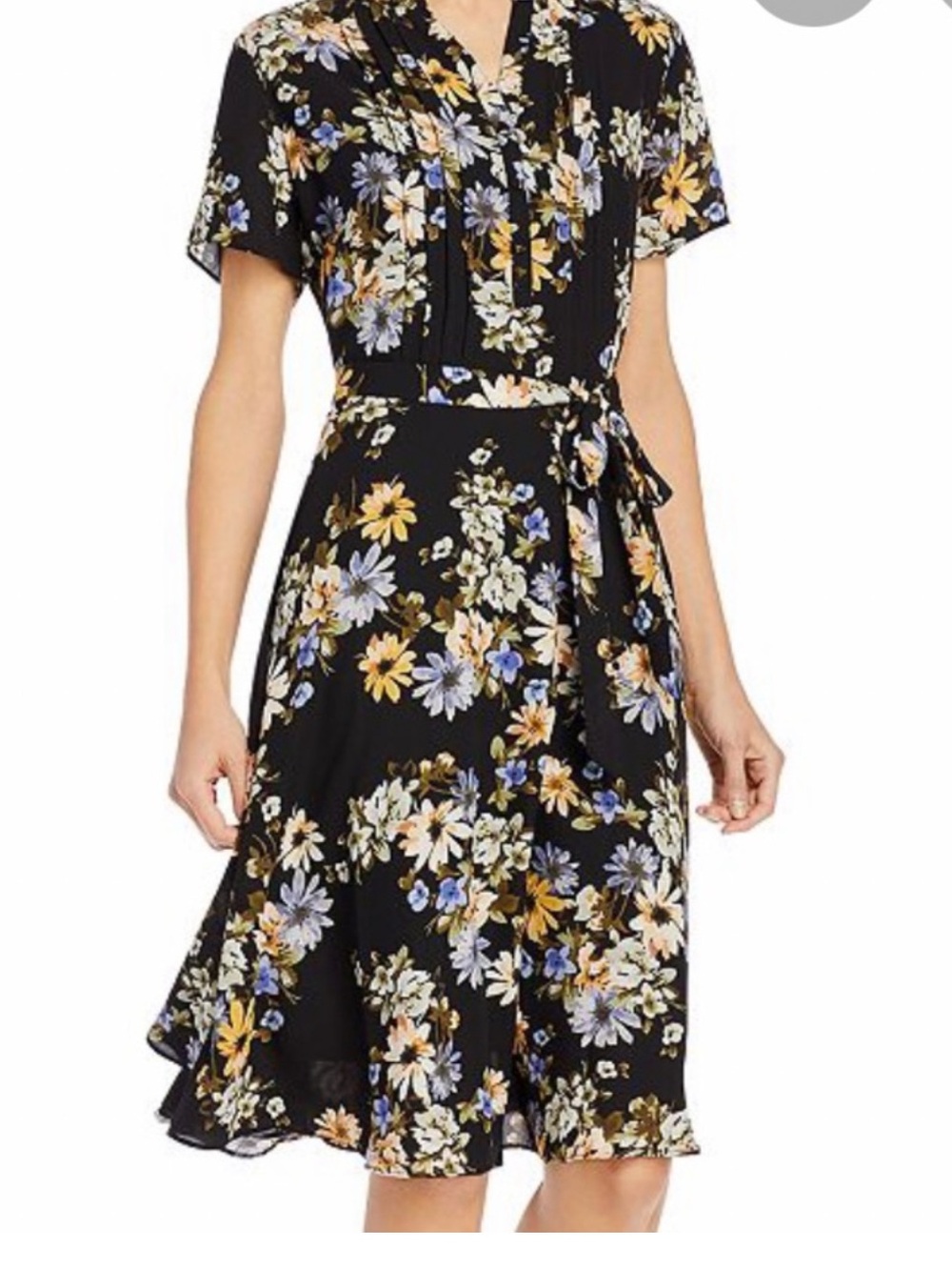 Nanette Lepore Cottagecore Black Floral Mini Dress with waist tie and liner NWT